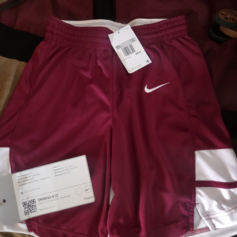 Nike Burgundy and White Sports Shorts